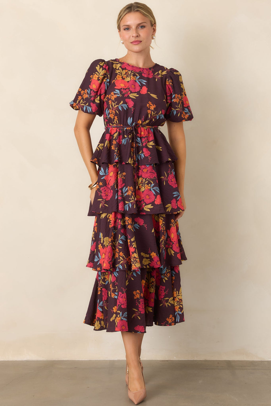 Something to Believe In Plum Multi Floral Tiered Maxi Dress