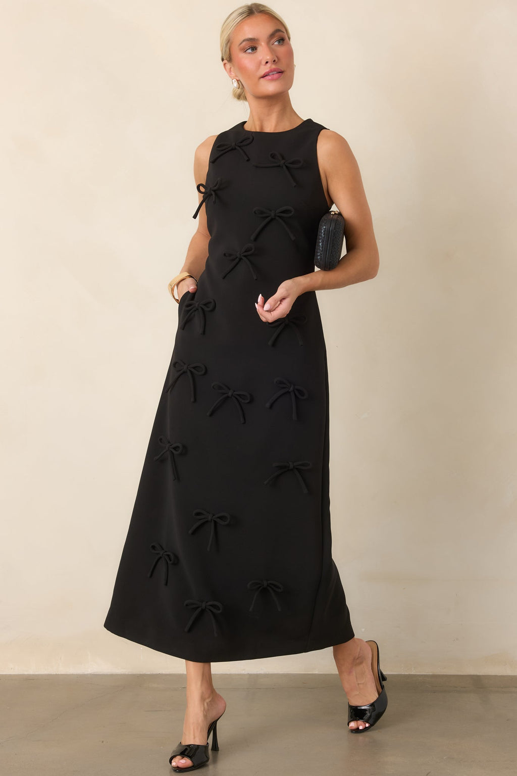 Bow to Toe Black Sleeveless Bow Detail Maxi Dress