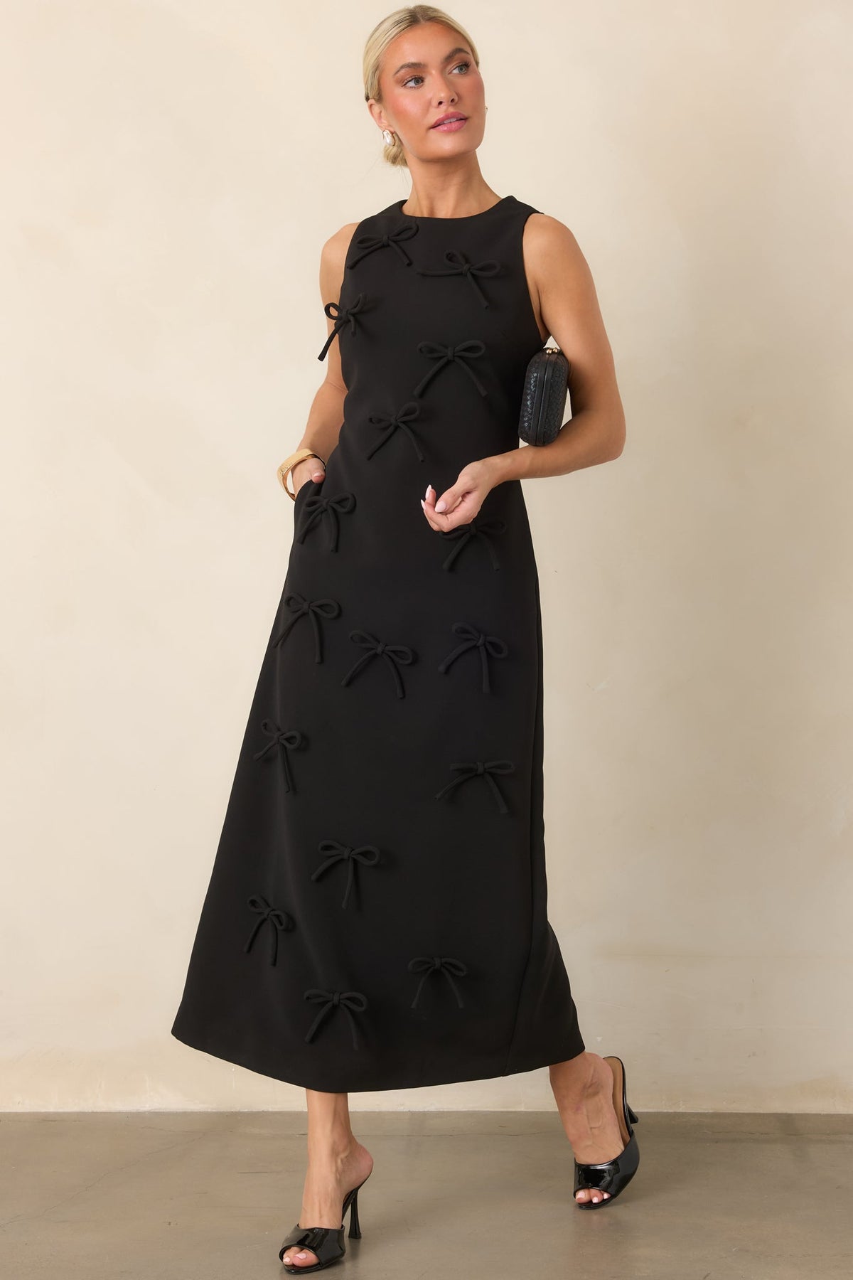 Bow to Toe Black Sleeveless Bow Detail Maxi Dress