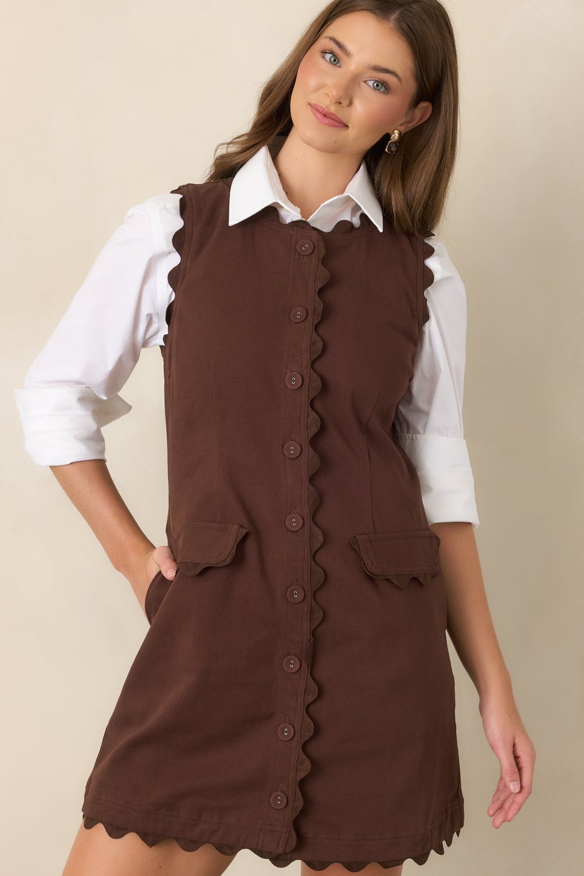 On the Same Wavelength Brown Ric Rac Trim Mini Dress