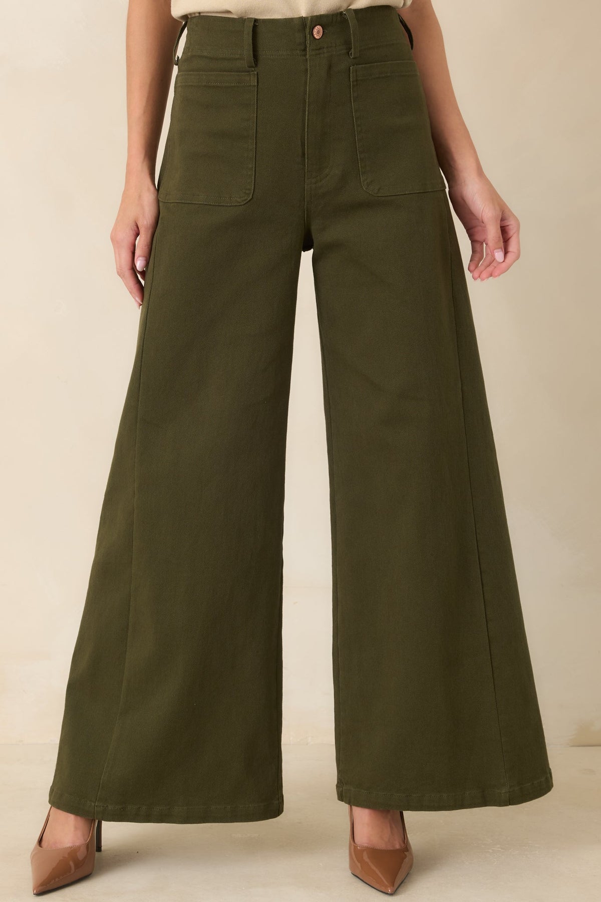 Grounded in Style Olive Green Cotton Wide Leg Pants
