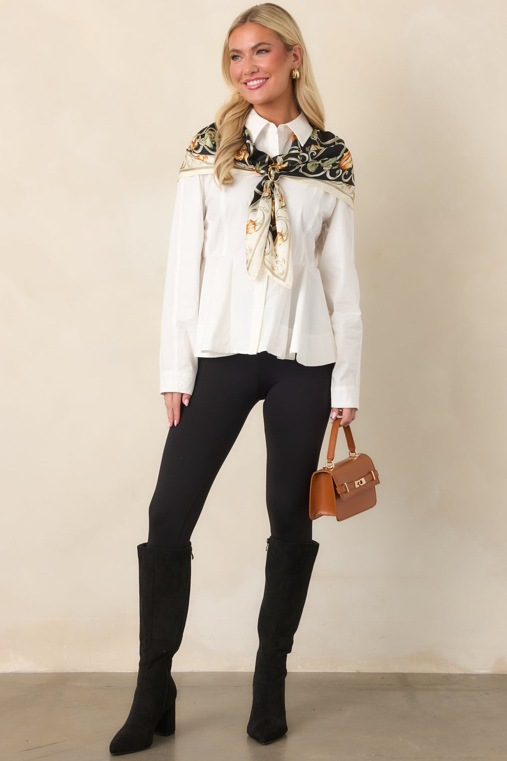 Good to Know White Cotton Peplum Button Front Blouse