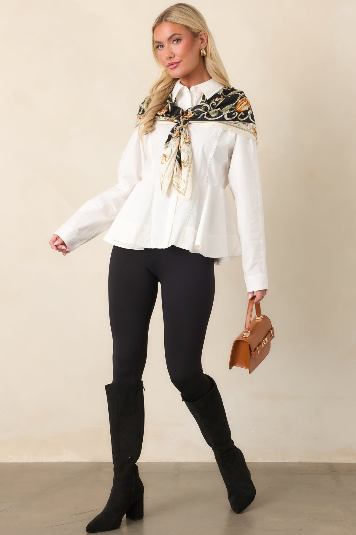 Good to Know White Cotton Peplum Button Front Blouse