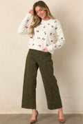 Naturally Yours White Multi Floral Embroidered Knit Sweater