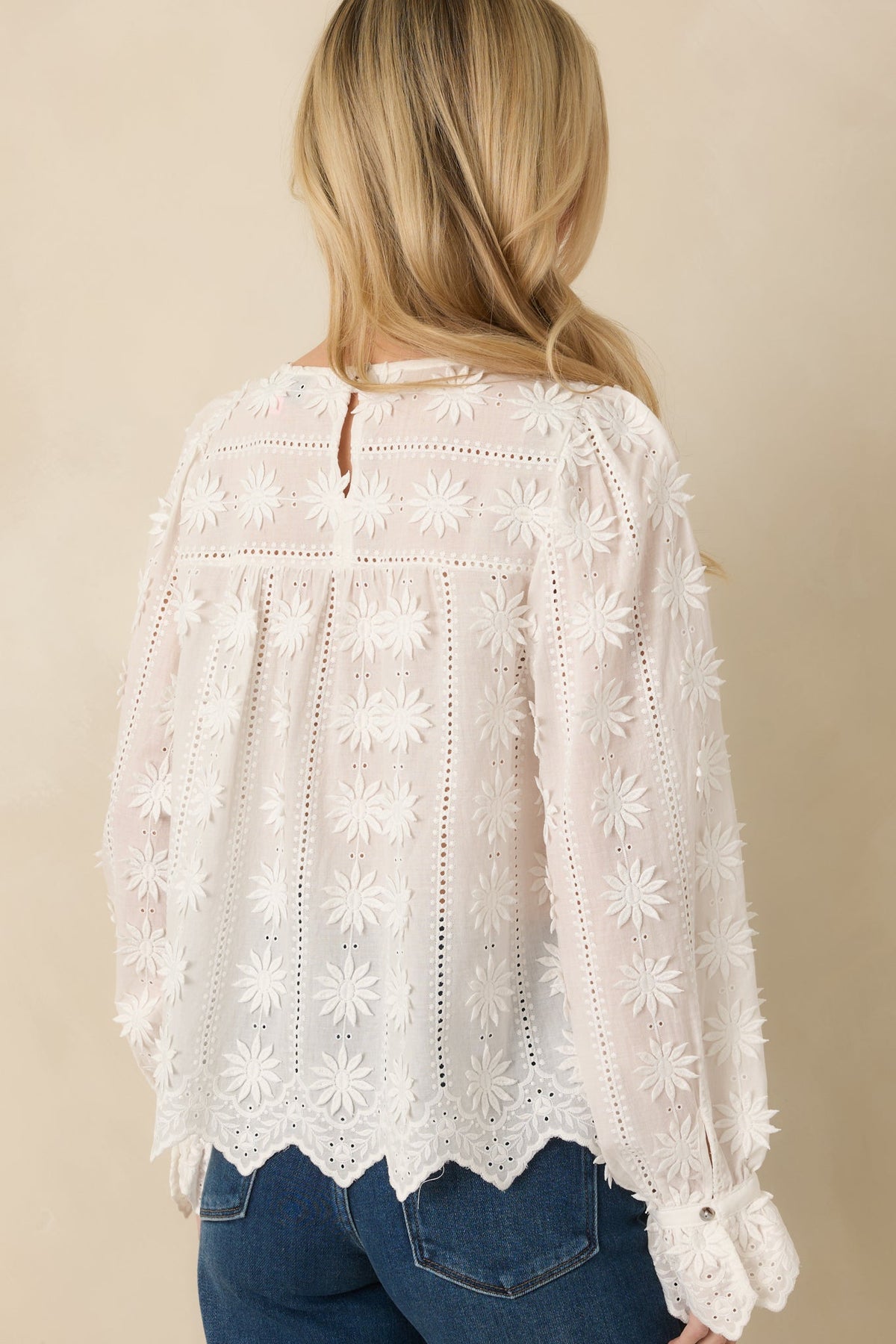 Delicate By Design White Cotton Flower Appliqué Top