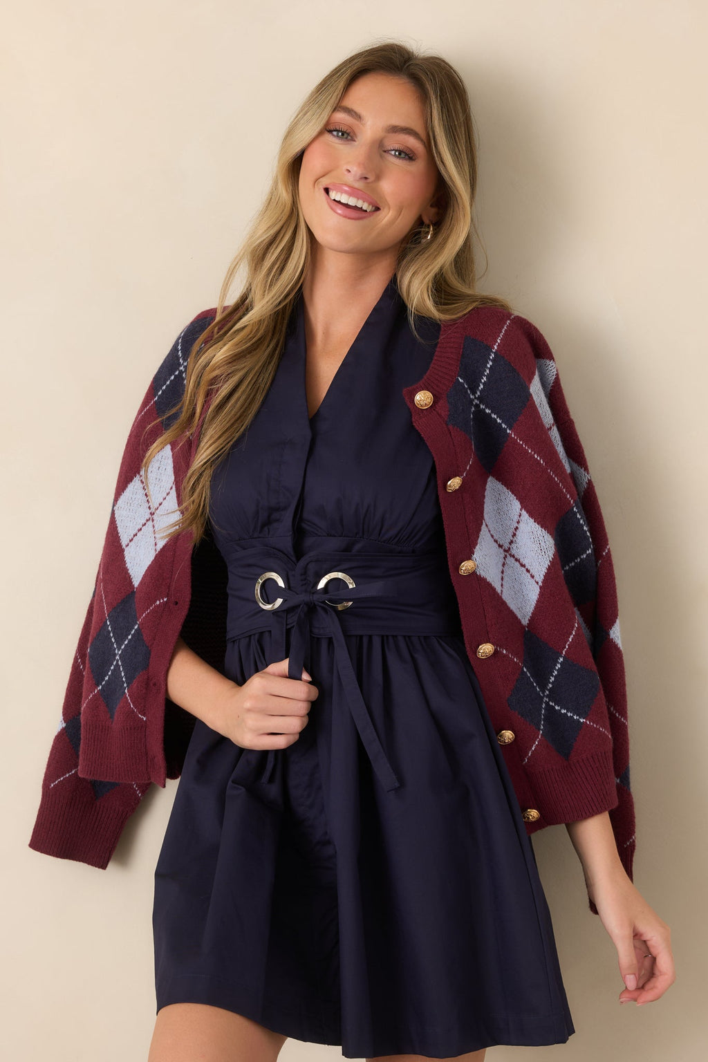 Come Together Navy Cotton Belted Mini Dress