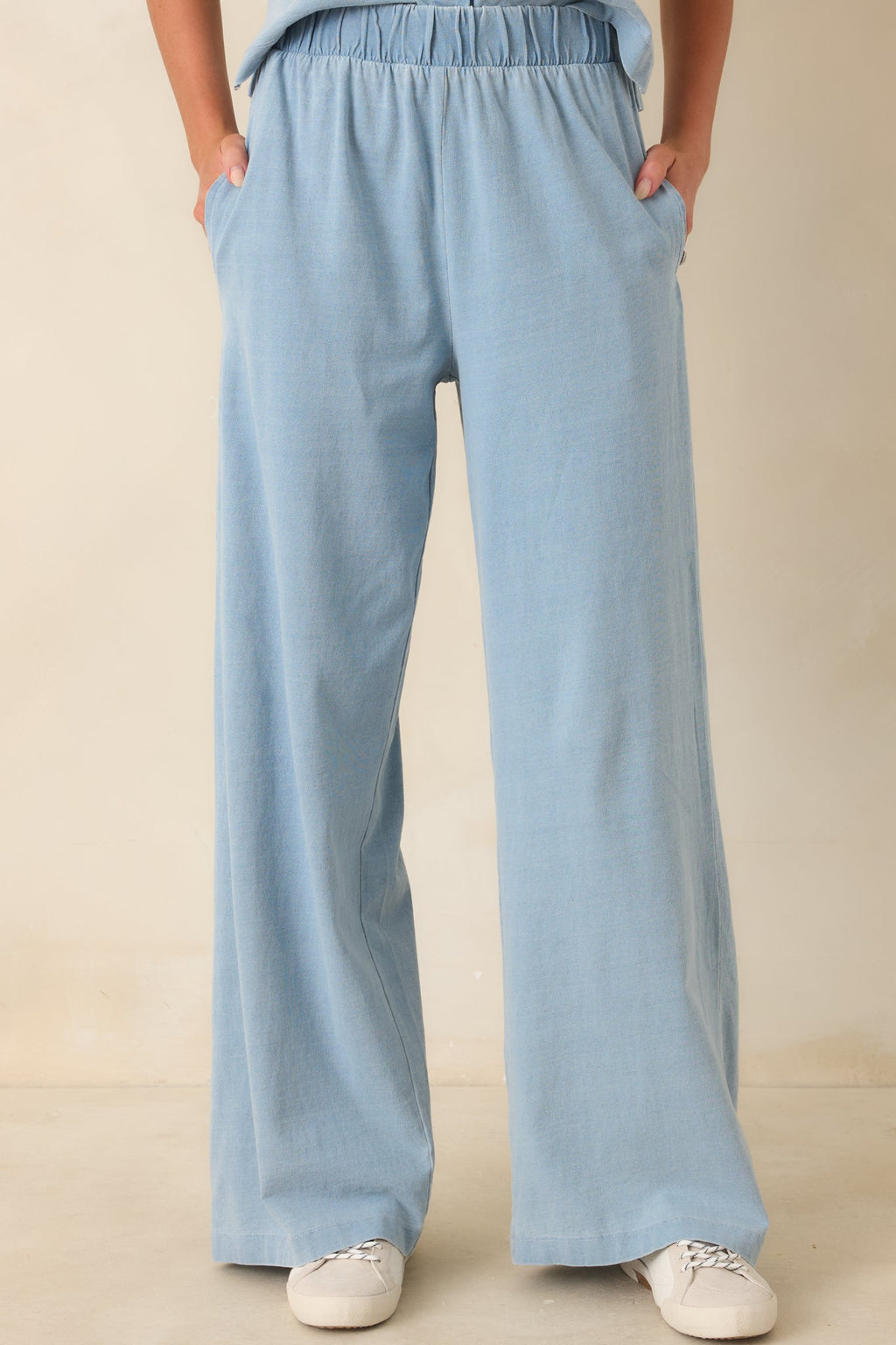 Casual Company Light Denim Blue Cotton Wide Leg Pants