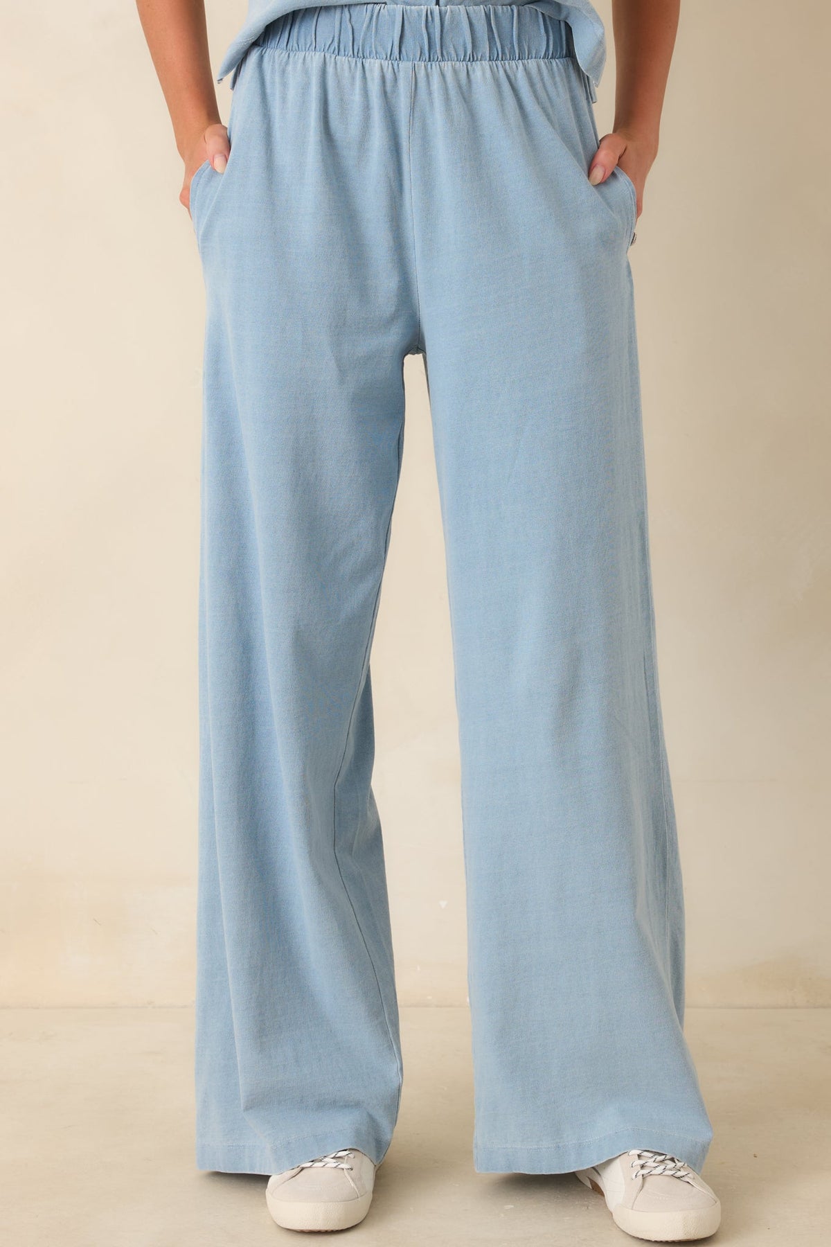 Casual Company Light Denim Blue Cotton Wide Leg Pants