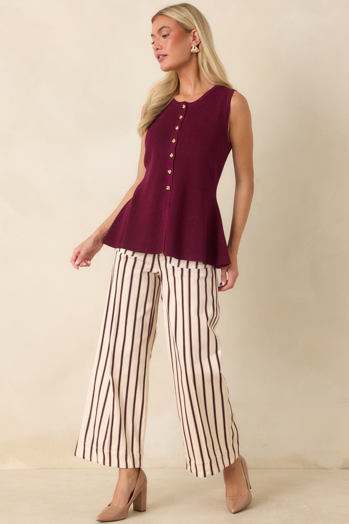 Leading the Way Burgundy Stripe Cotton Pants