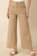 Stable Style Camel Horsebit Accent Wide Leg Denim Pants