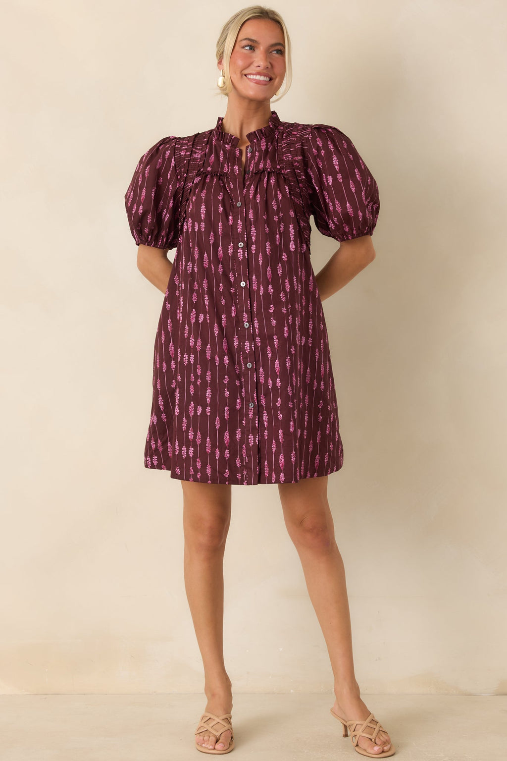 New Direction Wine & Pink Abstract Stripe Cotton Mini Dress