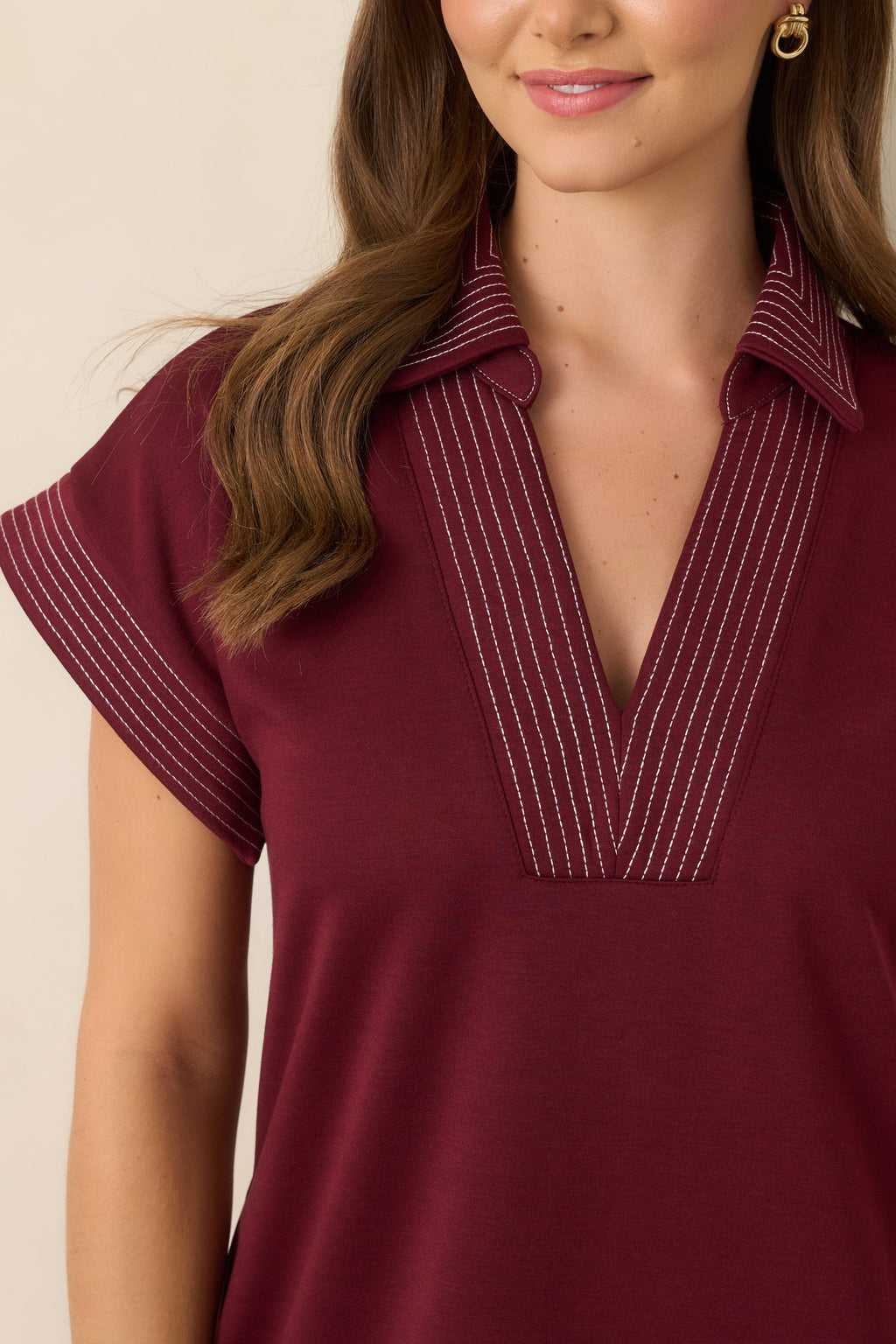 One Less Thing Wine V-Neck Contrast Pinstripe Maxi Dress