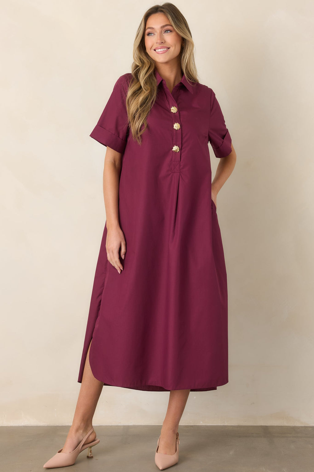 Read the Signs Wine Red Short Sleeve Maxi Dress