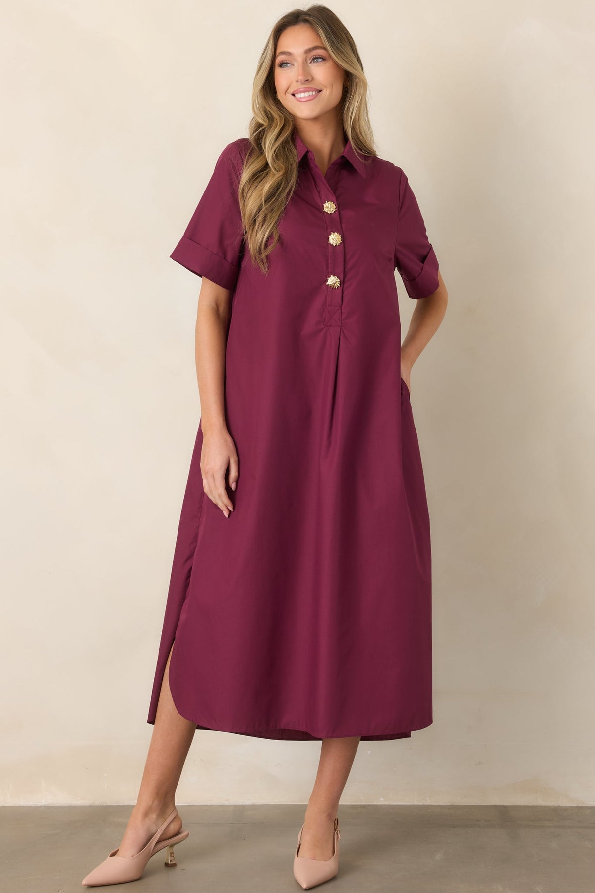 Read the Signs Wine Red Short Sleeve Maxi Dress