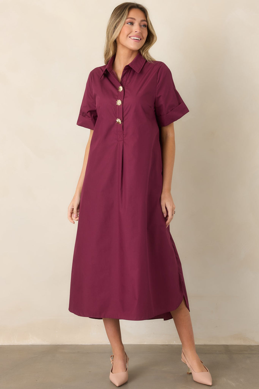 Read the Signs Wine Red Short Sleeve Maxi Dress