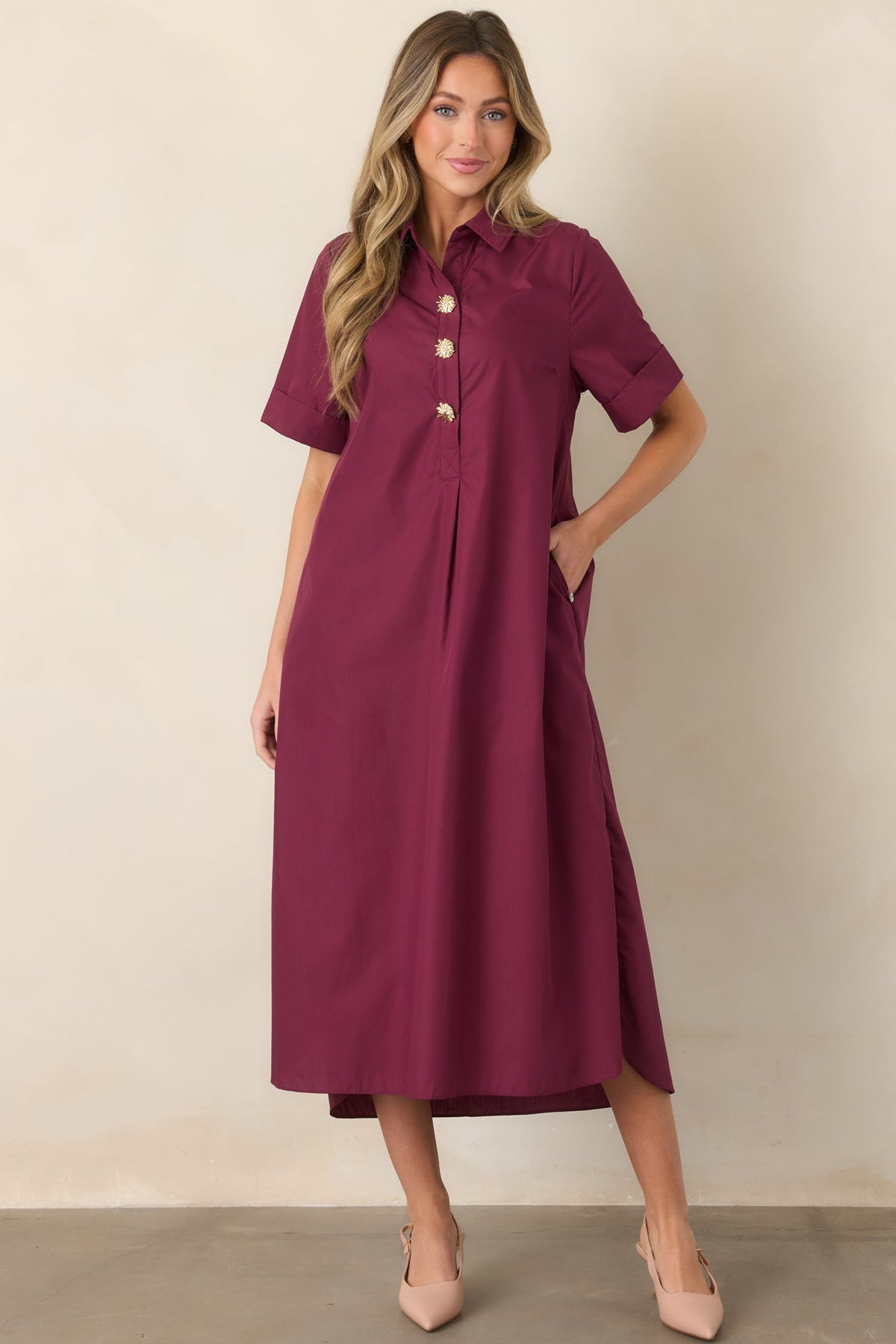 Read the Signs Wine Red Short Sleeve Maxi Dress