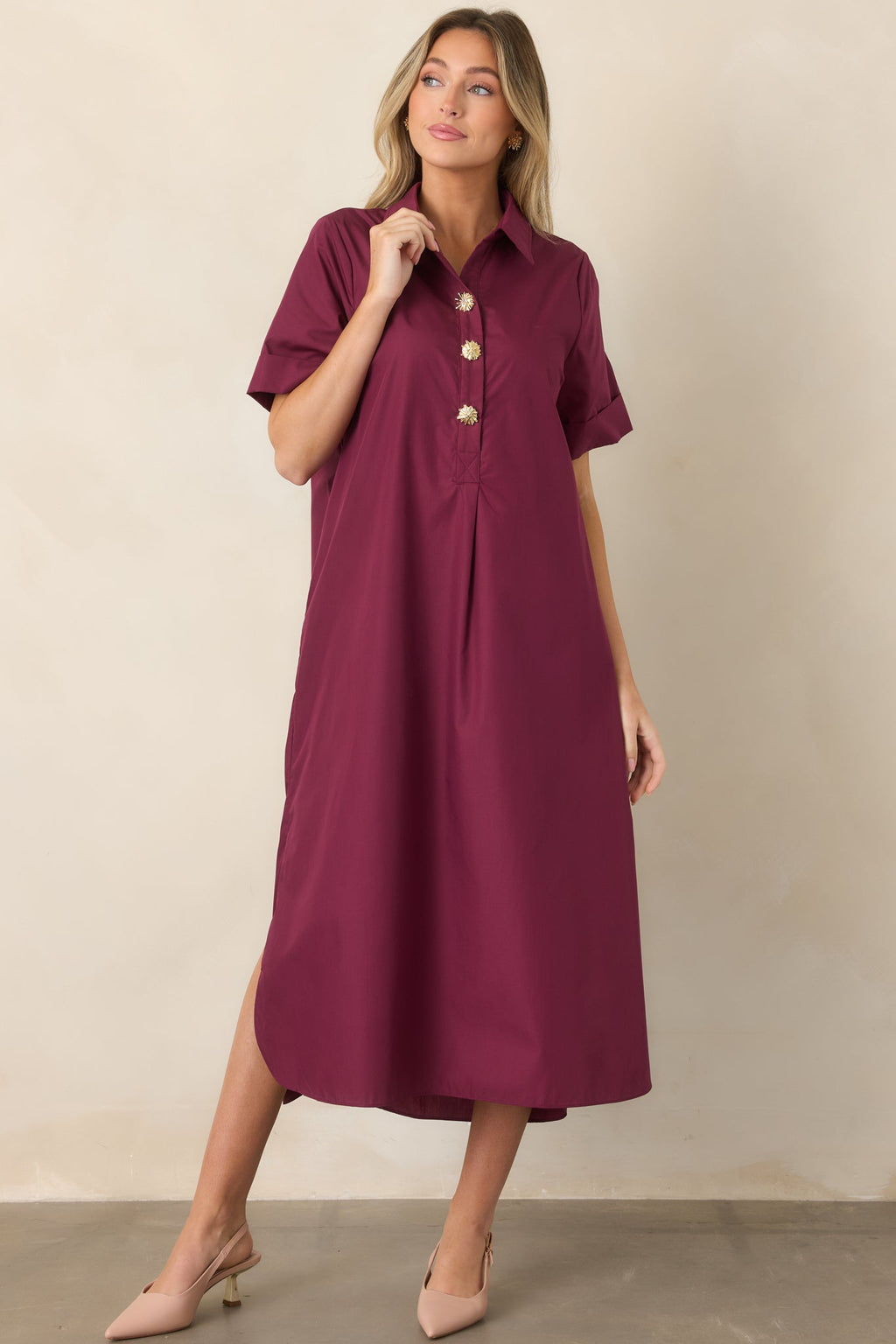 Read the Signs Wine Red Short Sleeve Maxi Dress