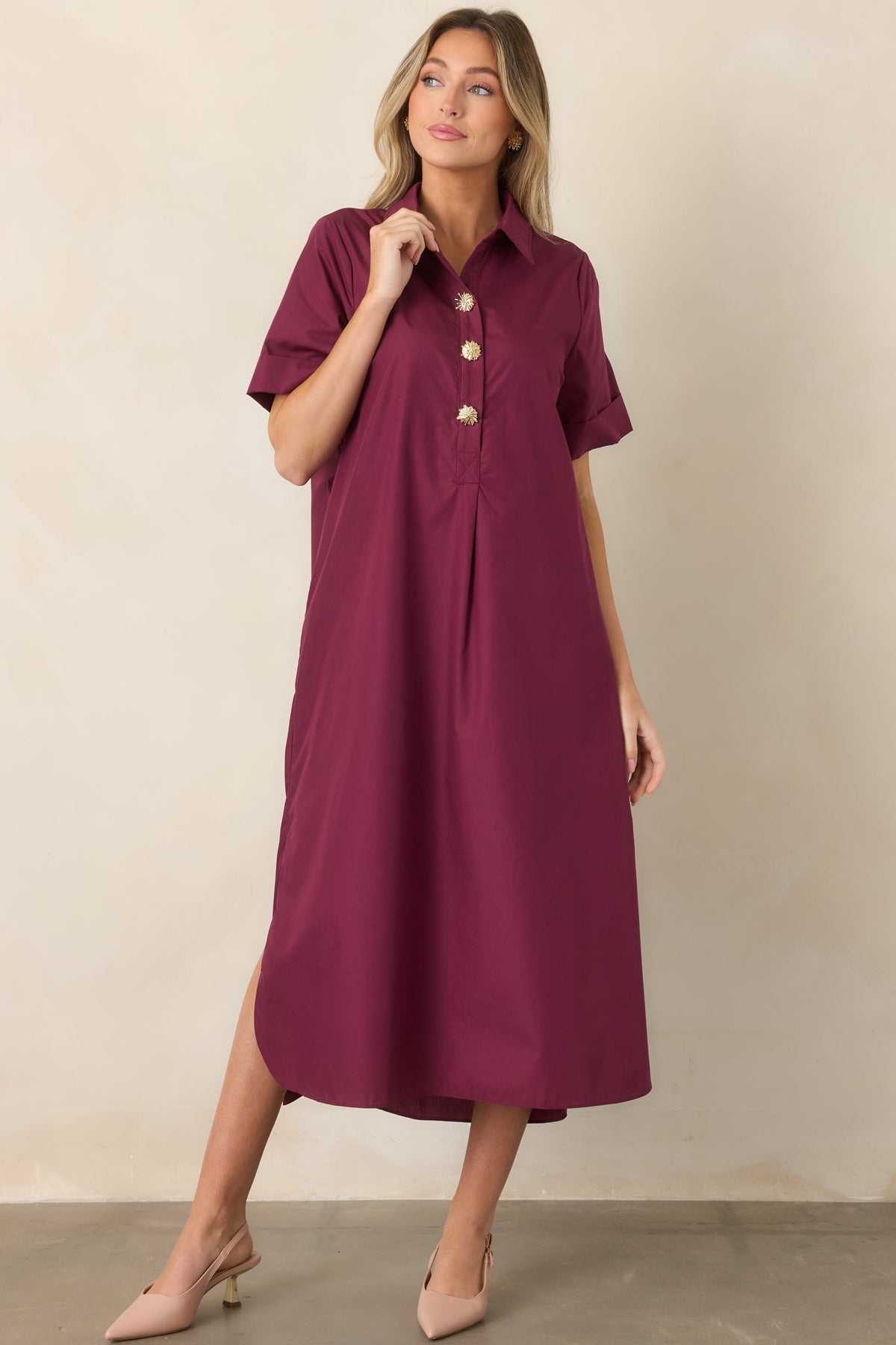 Read the Signs Wine Red Short Sleeve Maxi Dress