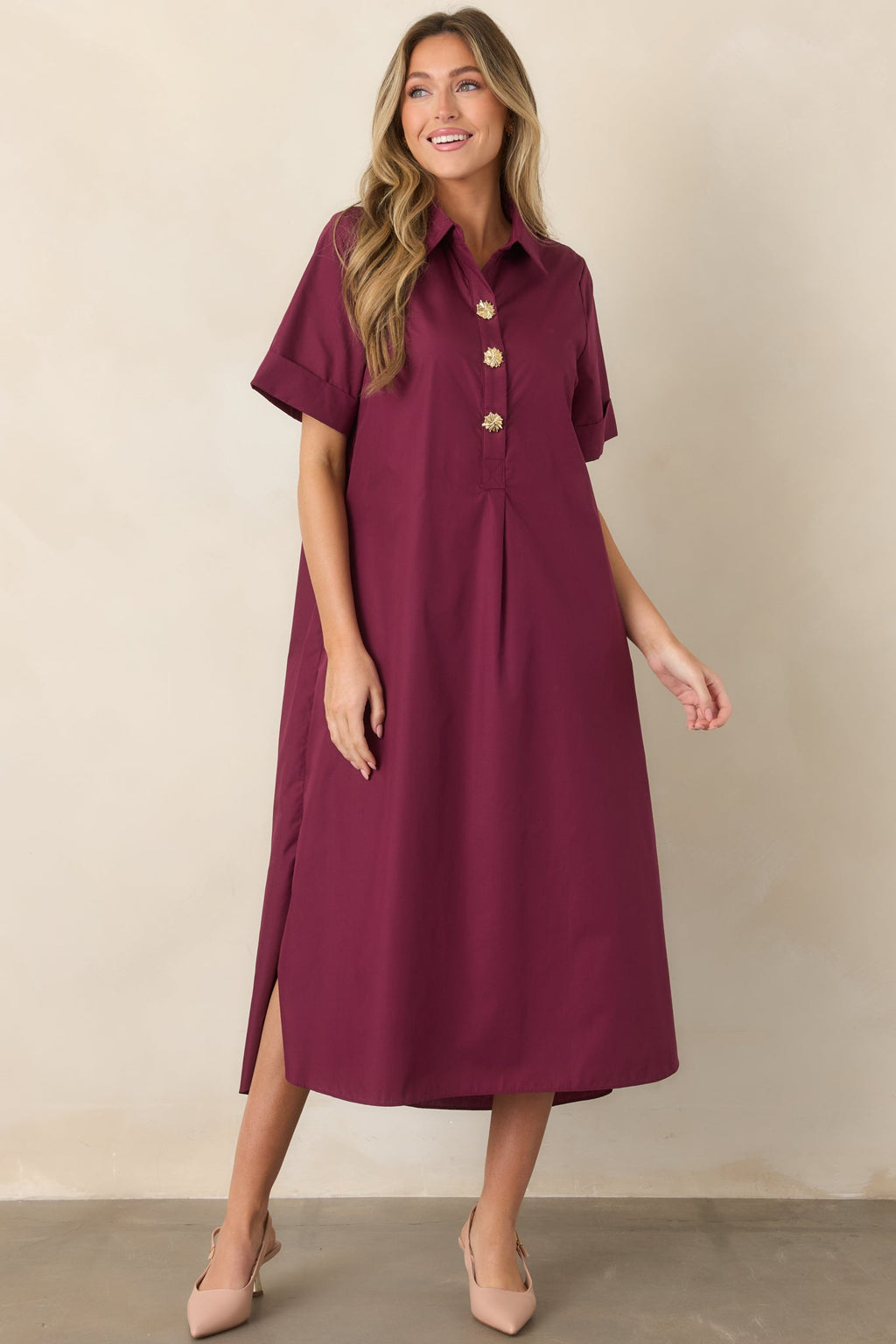 Read the Signs Wine Red Short Sleeve Maxi Dress