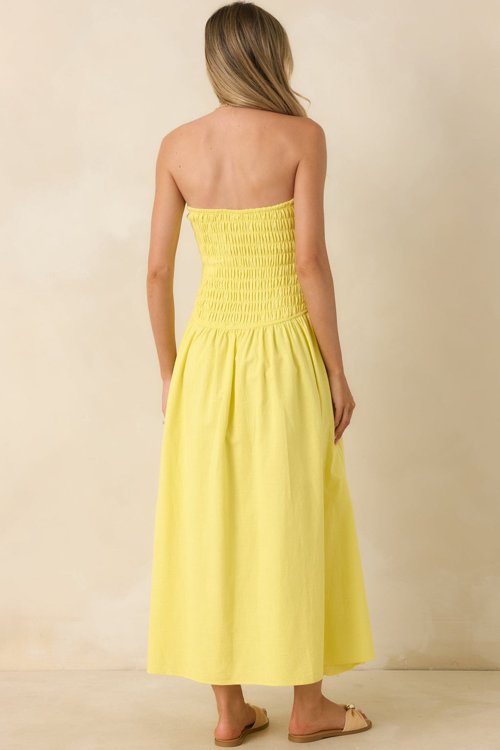 Stay Awhile Yellow Smocked Cotton Maxi Dress