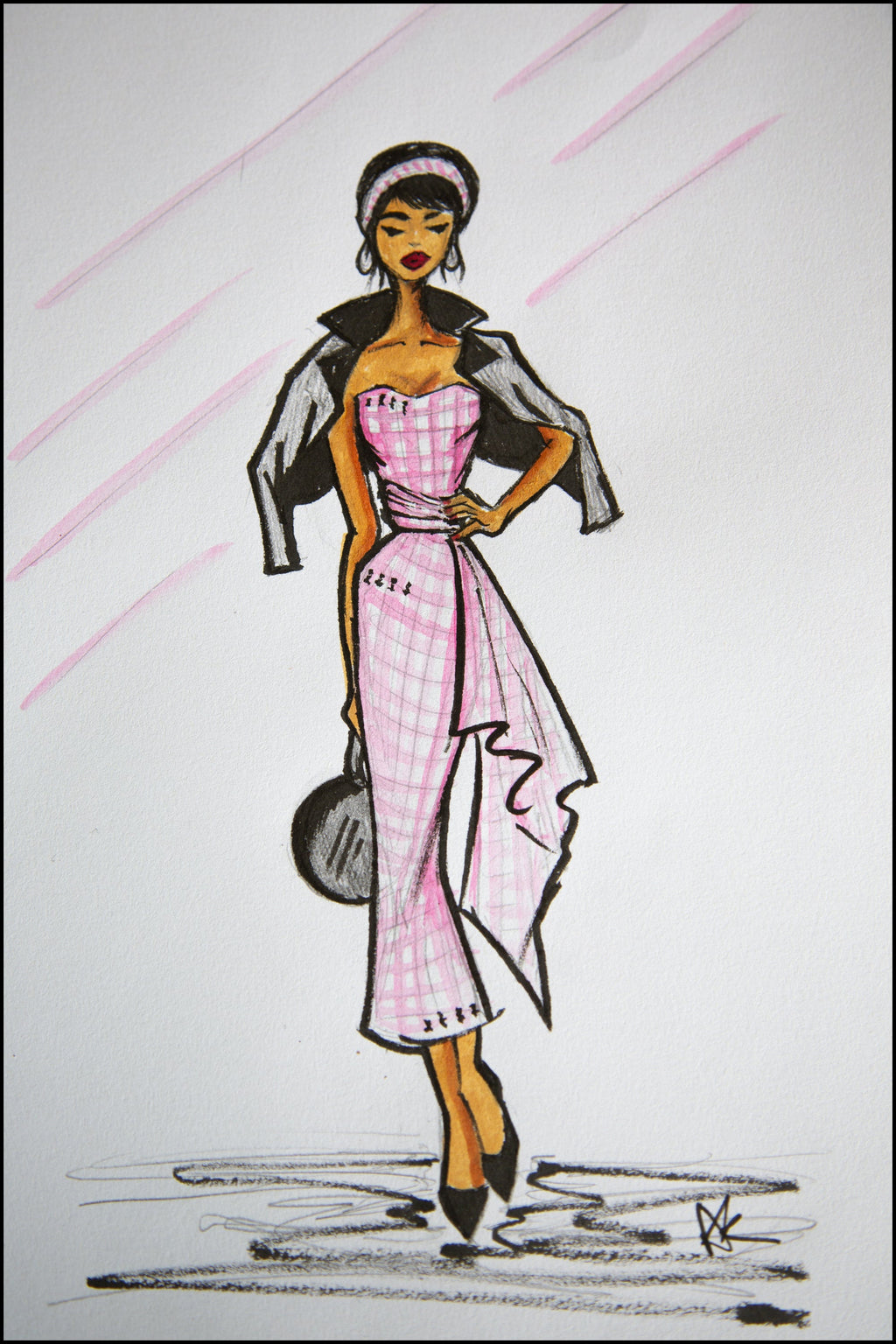 Pink Gingham Cotton Midi Dress
