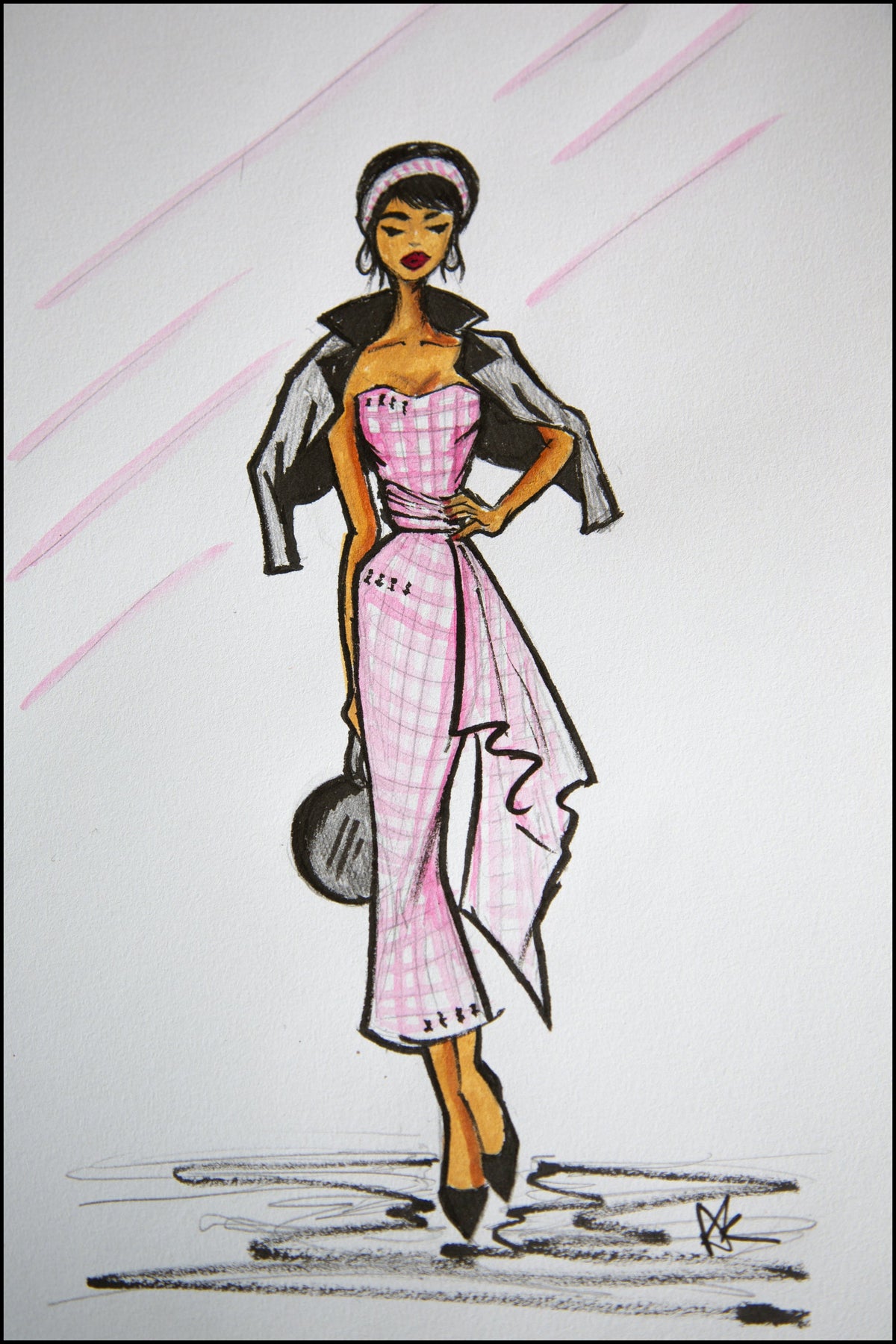 Pink Gingham Cotton Midi Dress