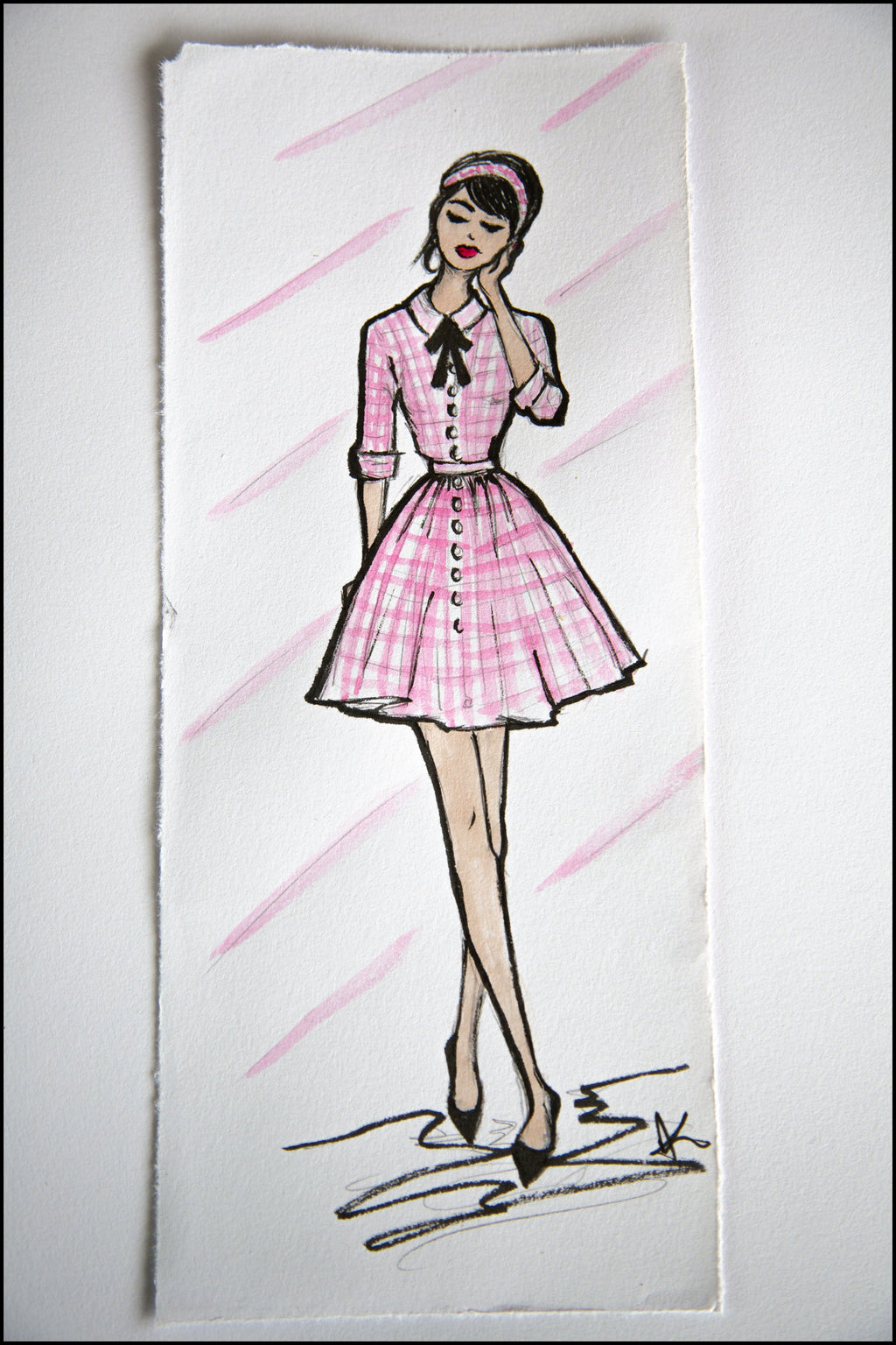 Pink Gingham Cotton Mini Shirt Dress