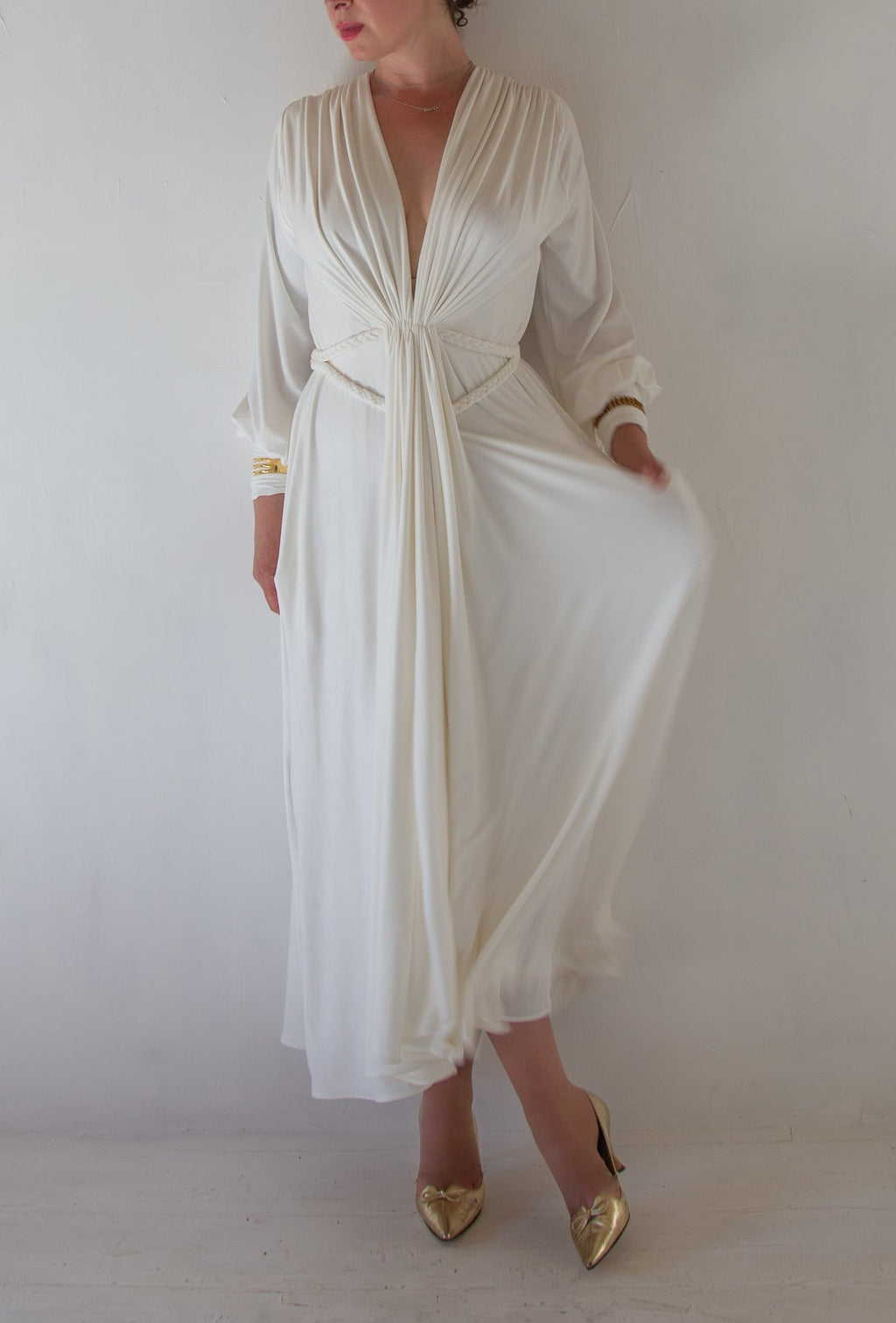 Ivory Bamboo Jersey Draped Dress - Athena