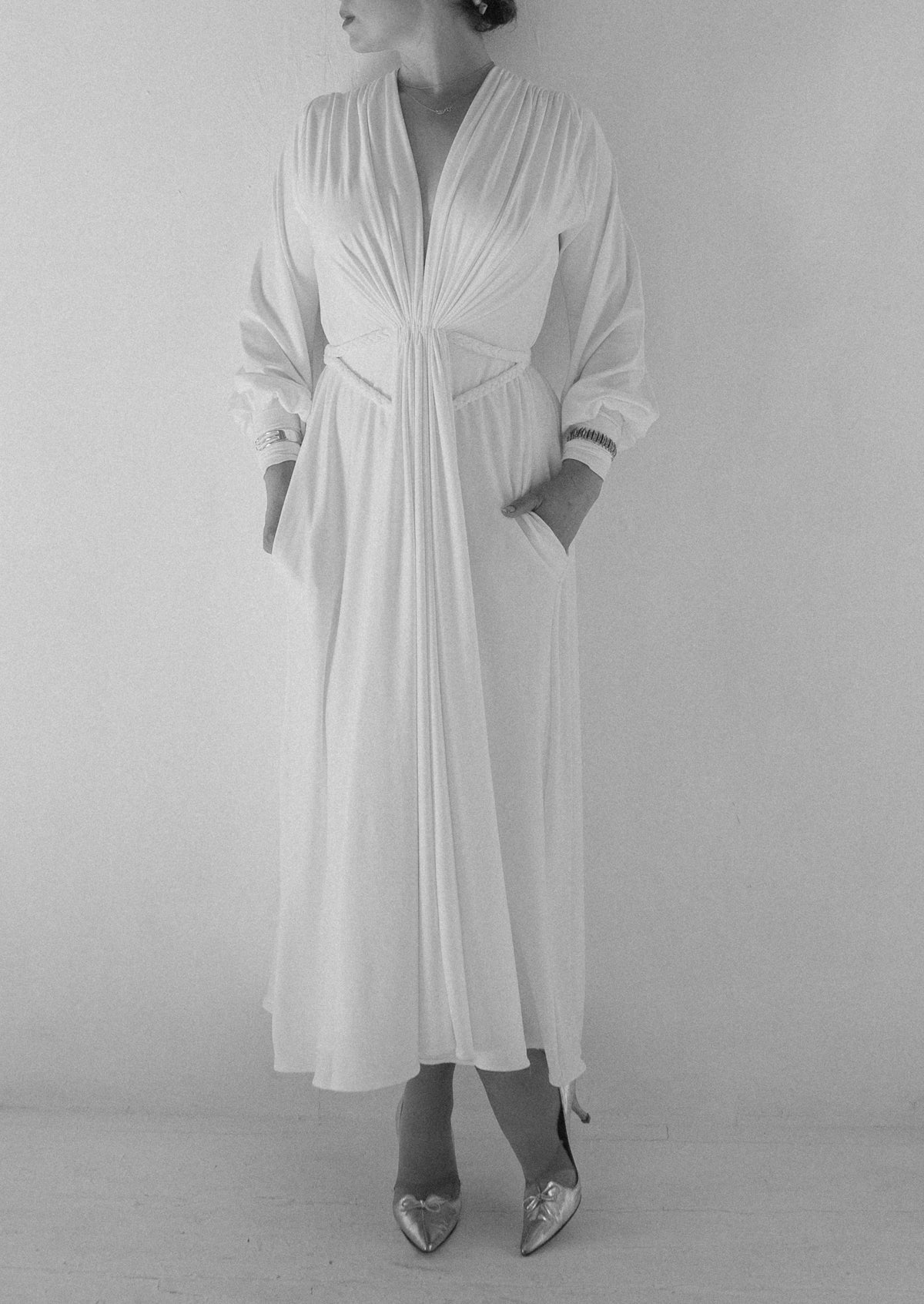 Ivory Bamboo Jersey Draped Dress - Athena