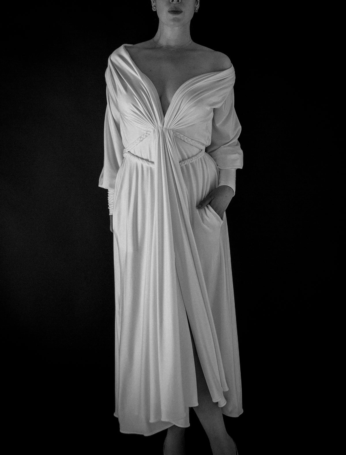 Ivory Bamboo Jersey Draped Dress - Athena