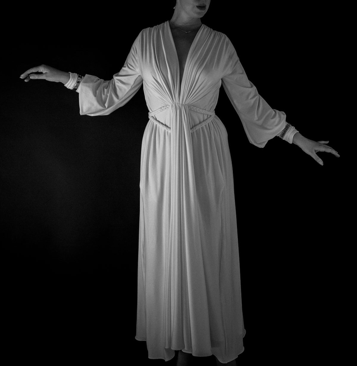 Ivory Bamboo Jersey Draped Dress - Athena