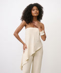 Pearl Beaded Bandeau Asymmetric Top  - Stone
