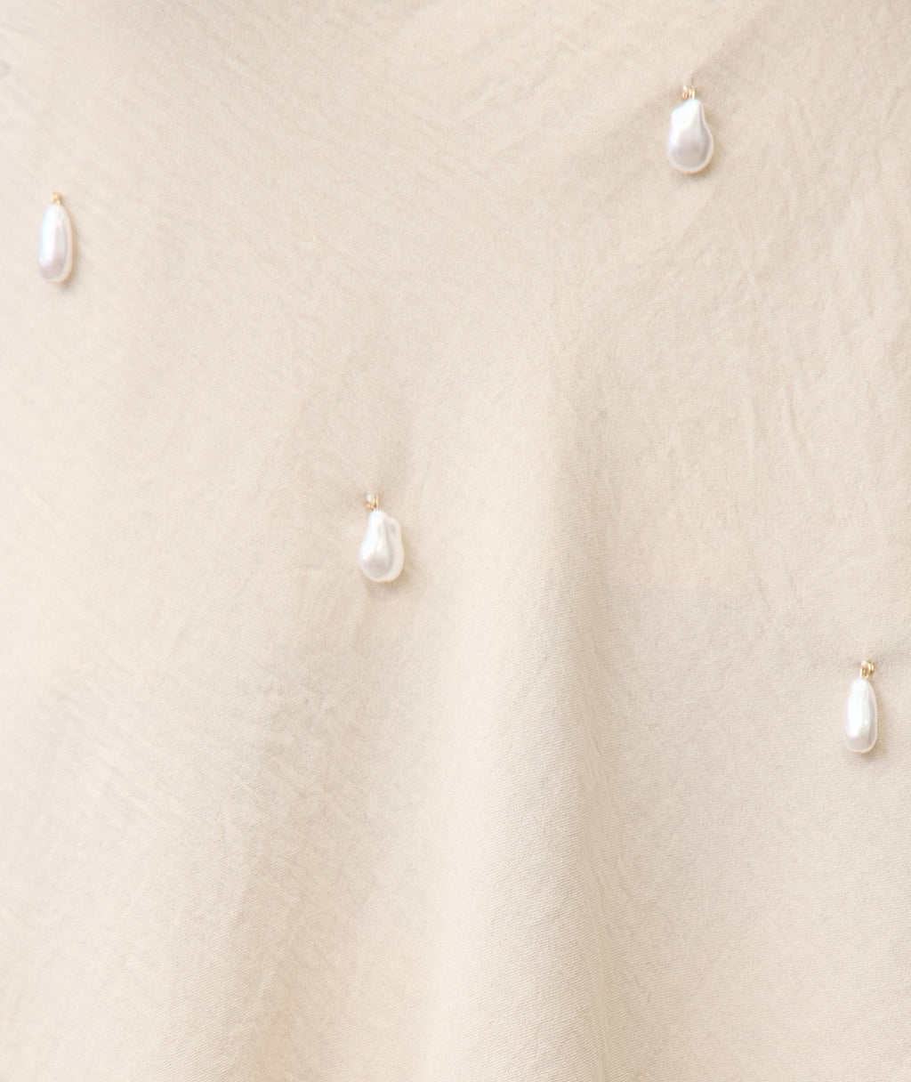 Pearl Beaded Bandeau Asymmetric Top  - Stone