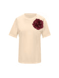Beige Cotton Toma T-Shirt With Sequin Flower