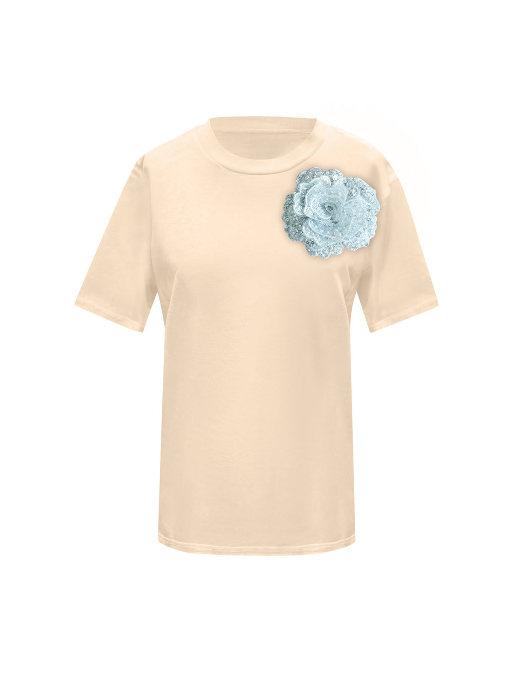 Beige Cotton Toma T-Shirt With Sequin Flower