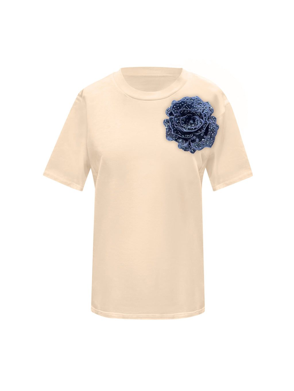Beige Cotton Toma T-Shirt With Sequin Flower