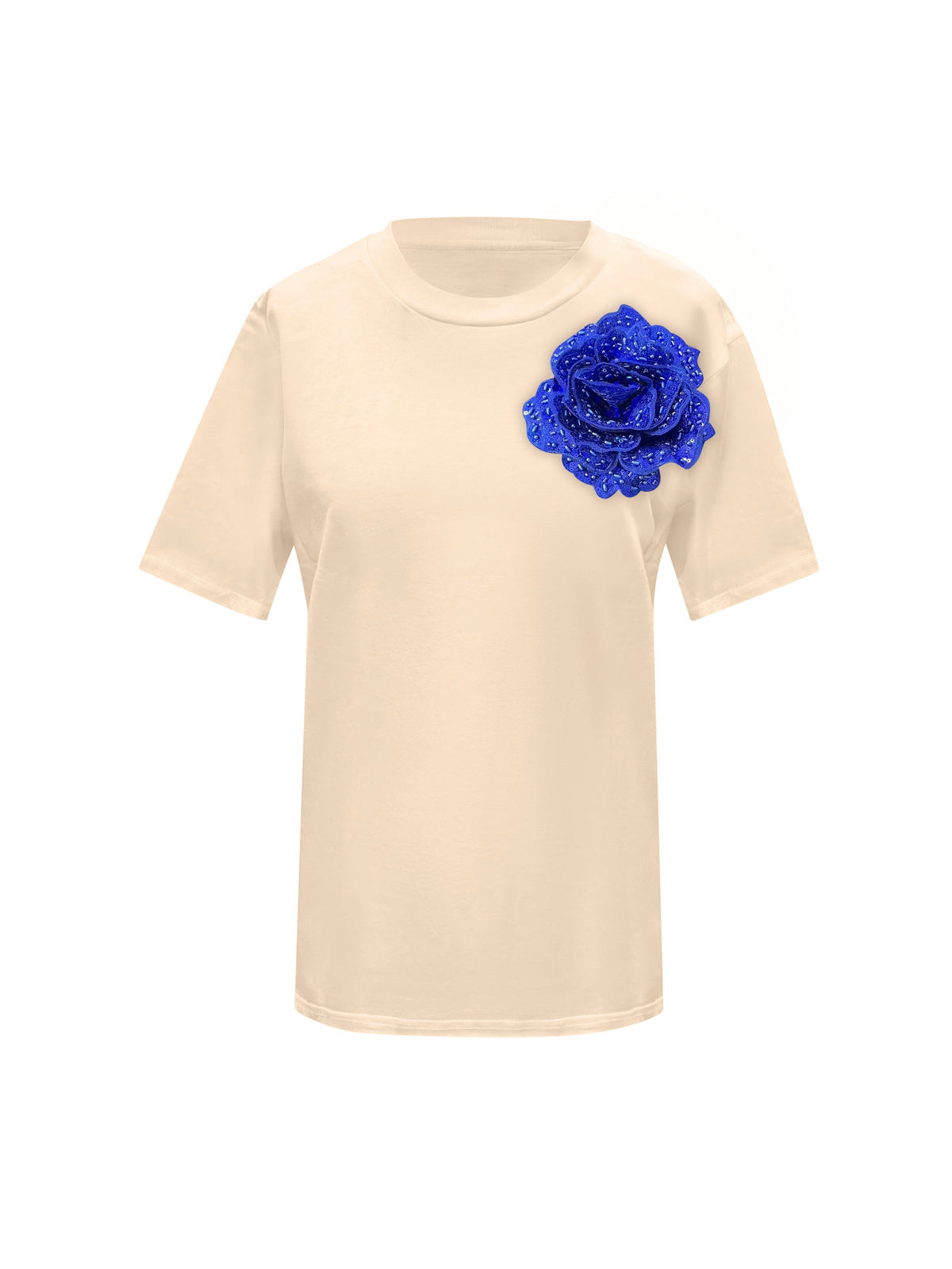Beige Cotton Toma T-Shirt With Sequin Flower