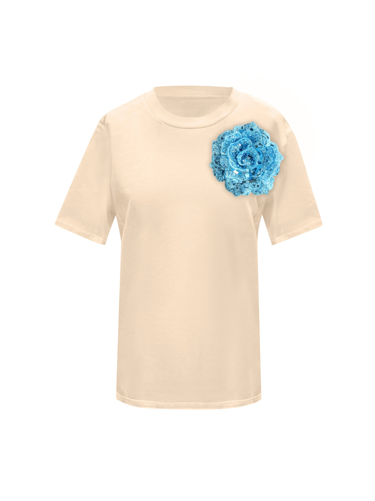 Beige Cotton Toma T-Shirt With Sequin Flower