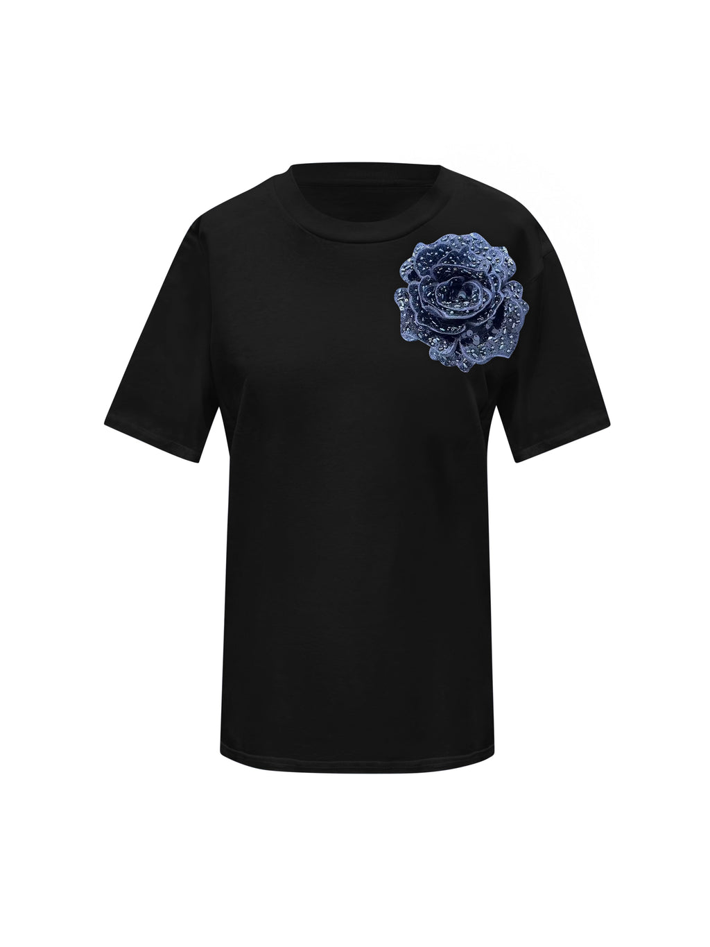 Black Cotton Toma T-Shirt With Sequin Flower