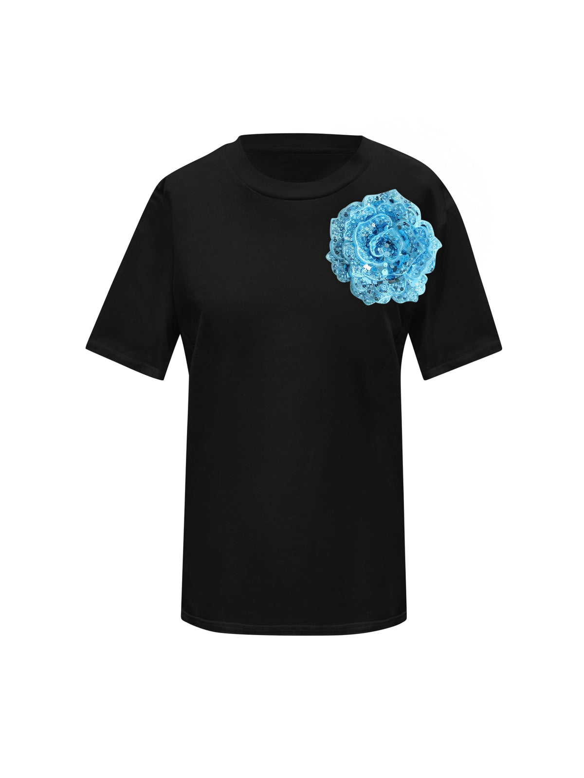 Black Cotton Toma T-Shirt With Sequin Flower