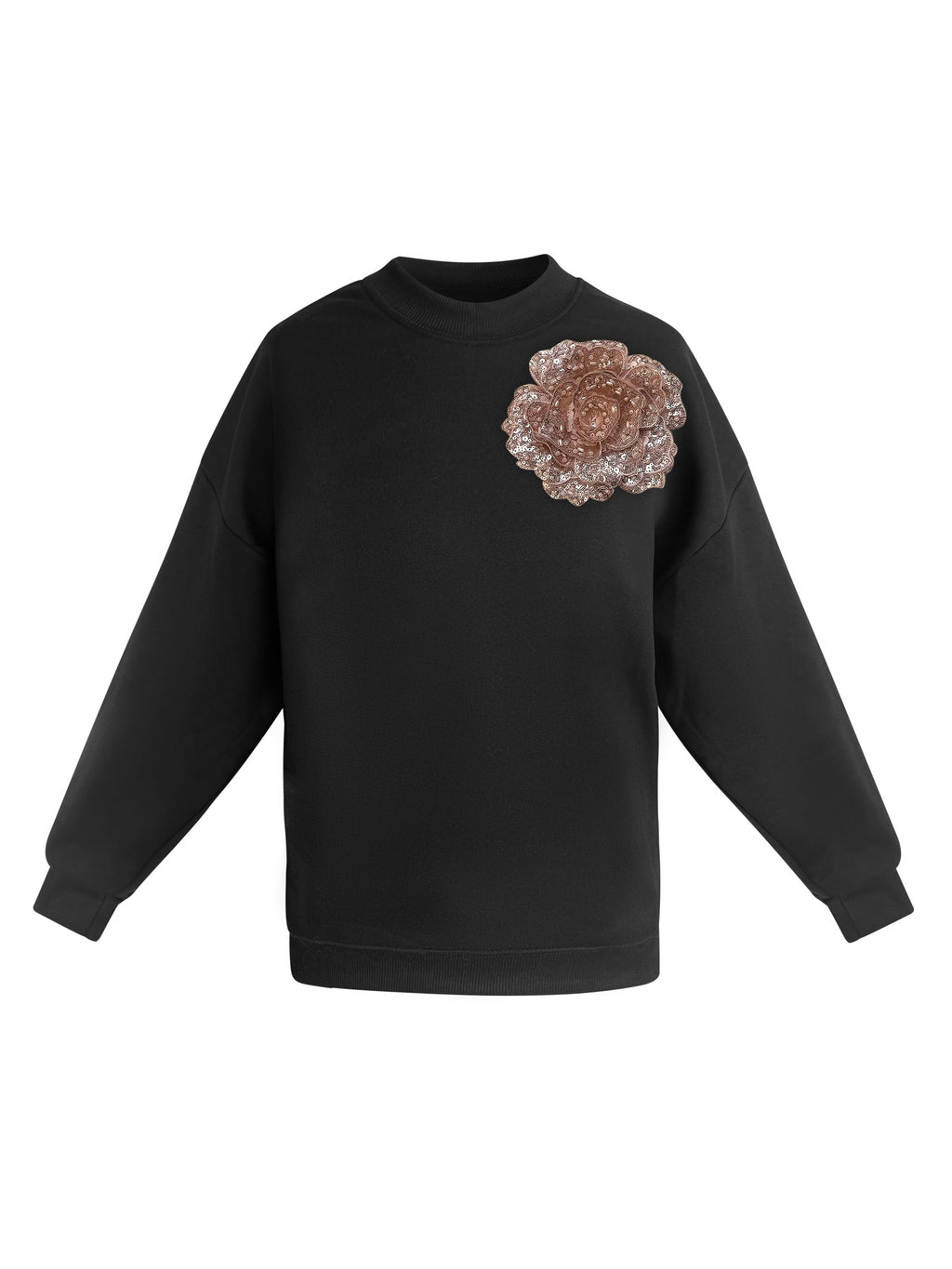Cotton Sweatshirt With Champagne Sequin Flower