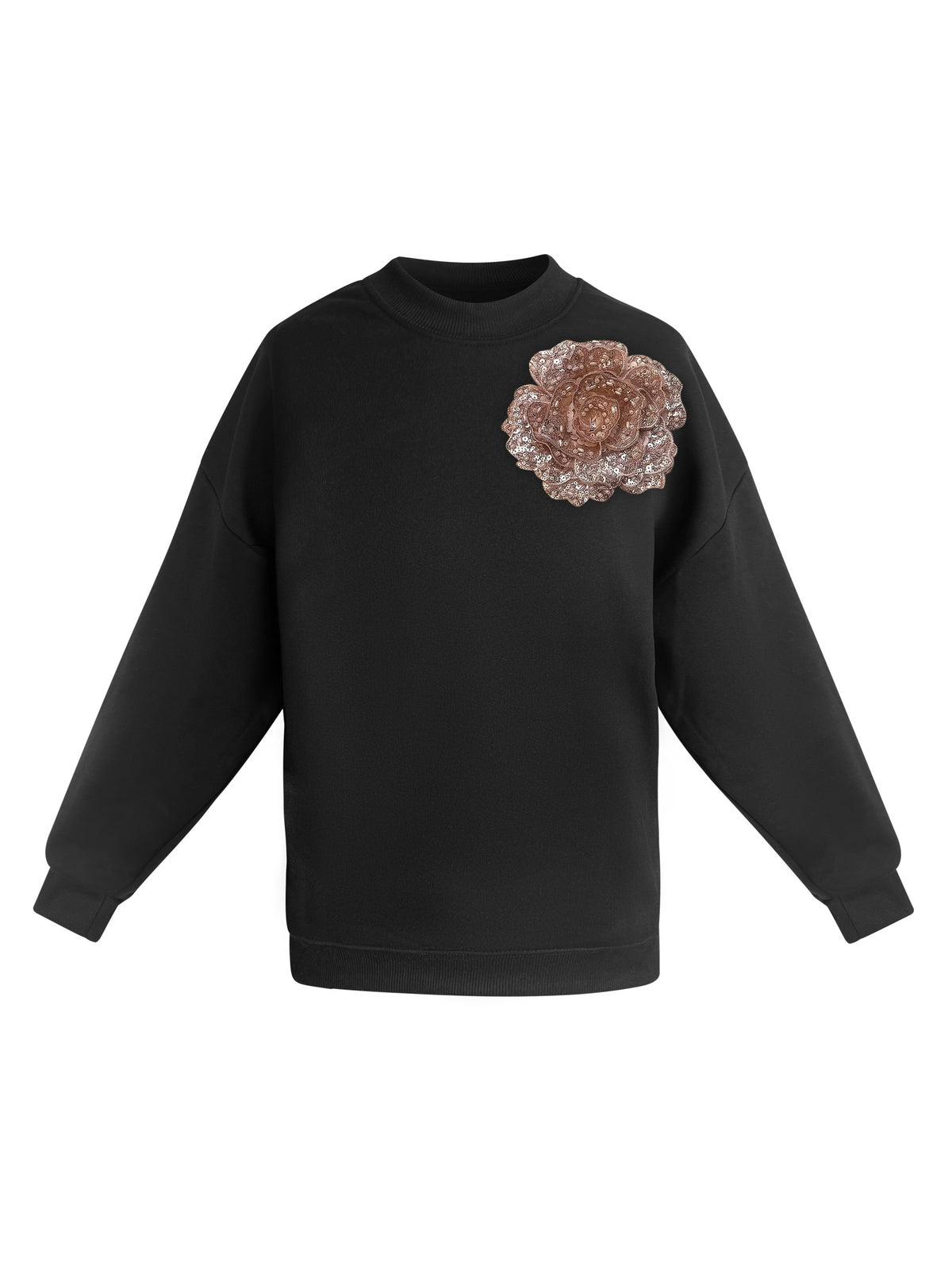 Cotton Sweatshirt With Champagne Sequin Flower