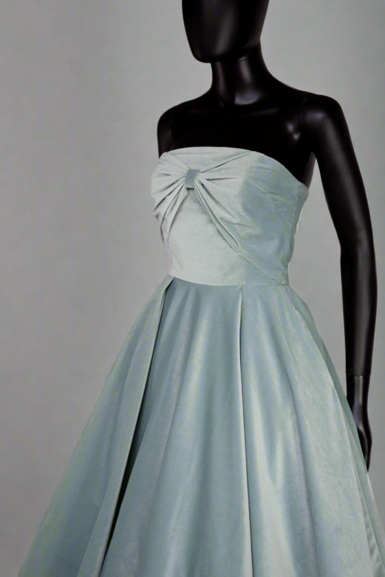 Blush Frost - Blue Velvet Bow Midi Dress