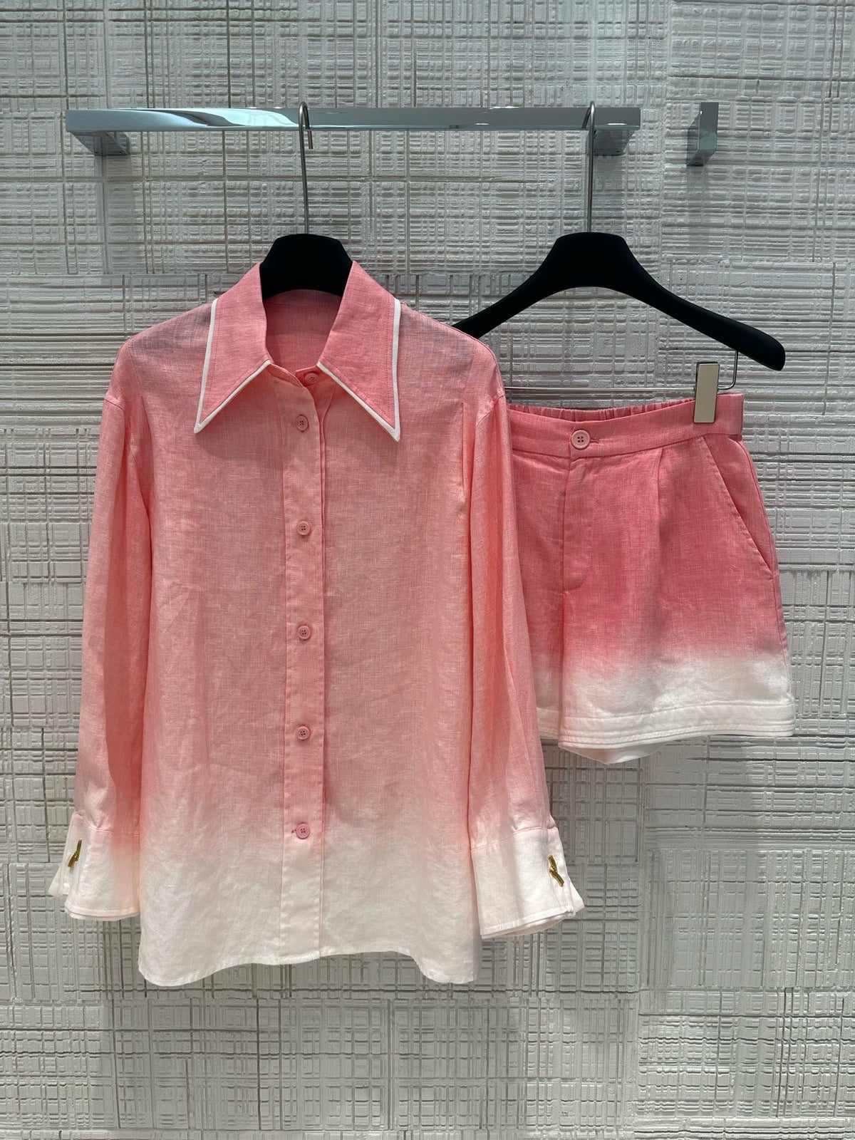 Women‘s Linen Shorts Suit /  Oversized Shirt + Shorts in Purple, Yellow, Pink