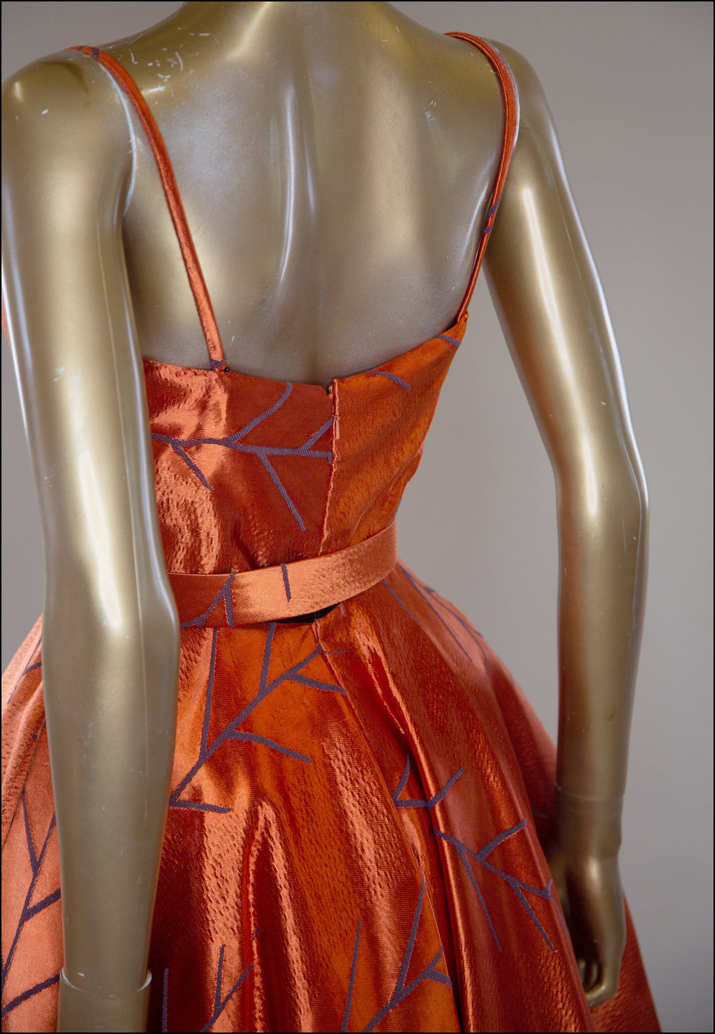 Firebird - Orange Vintage Brocade Midi Dress