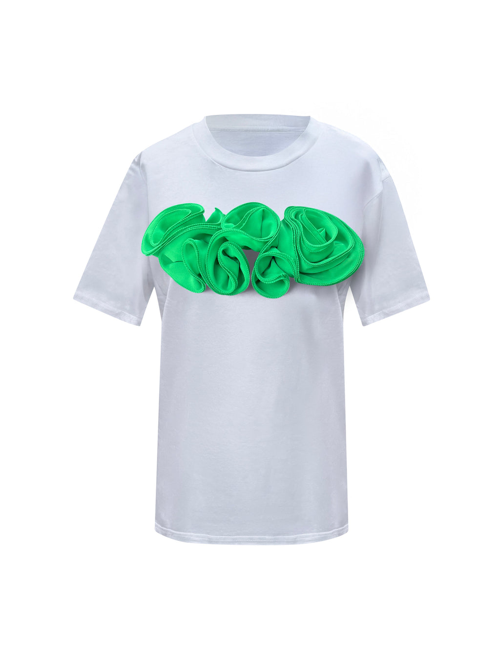 Flower White Cotton T-Shirt With Green Central Roses