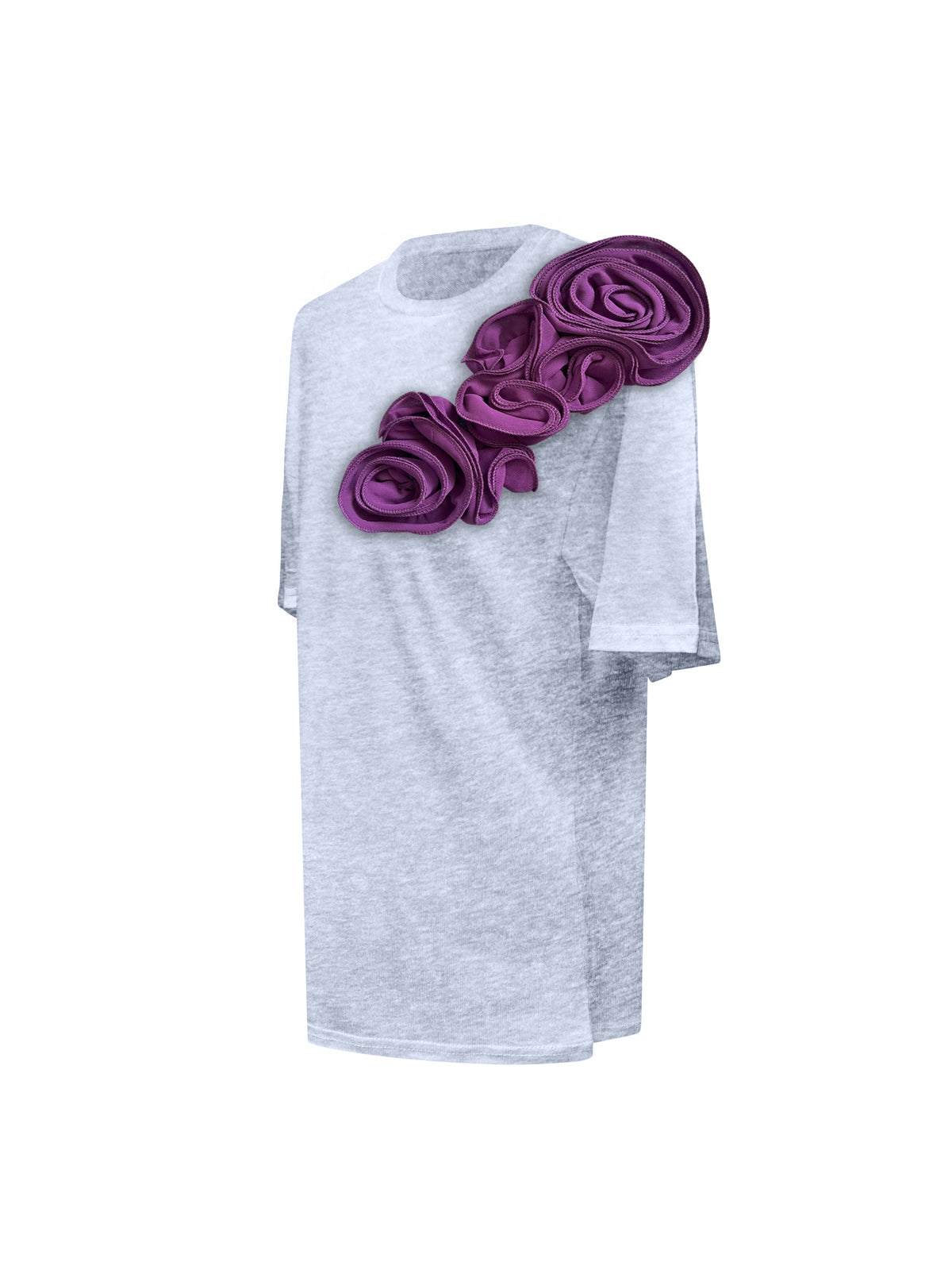 Grey Cotton T-Shirt With Handmade Flower