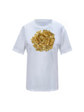 Cotton T-Shirt With Gold Sequin Rose