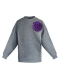 Cotton Sweatshirt With Bright Purple Sequin Flower