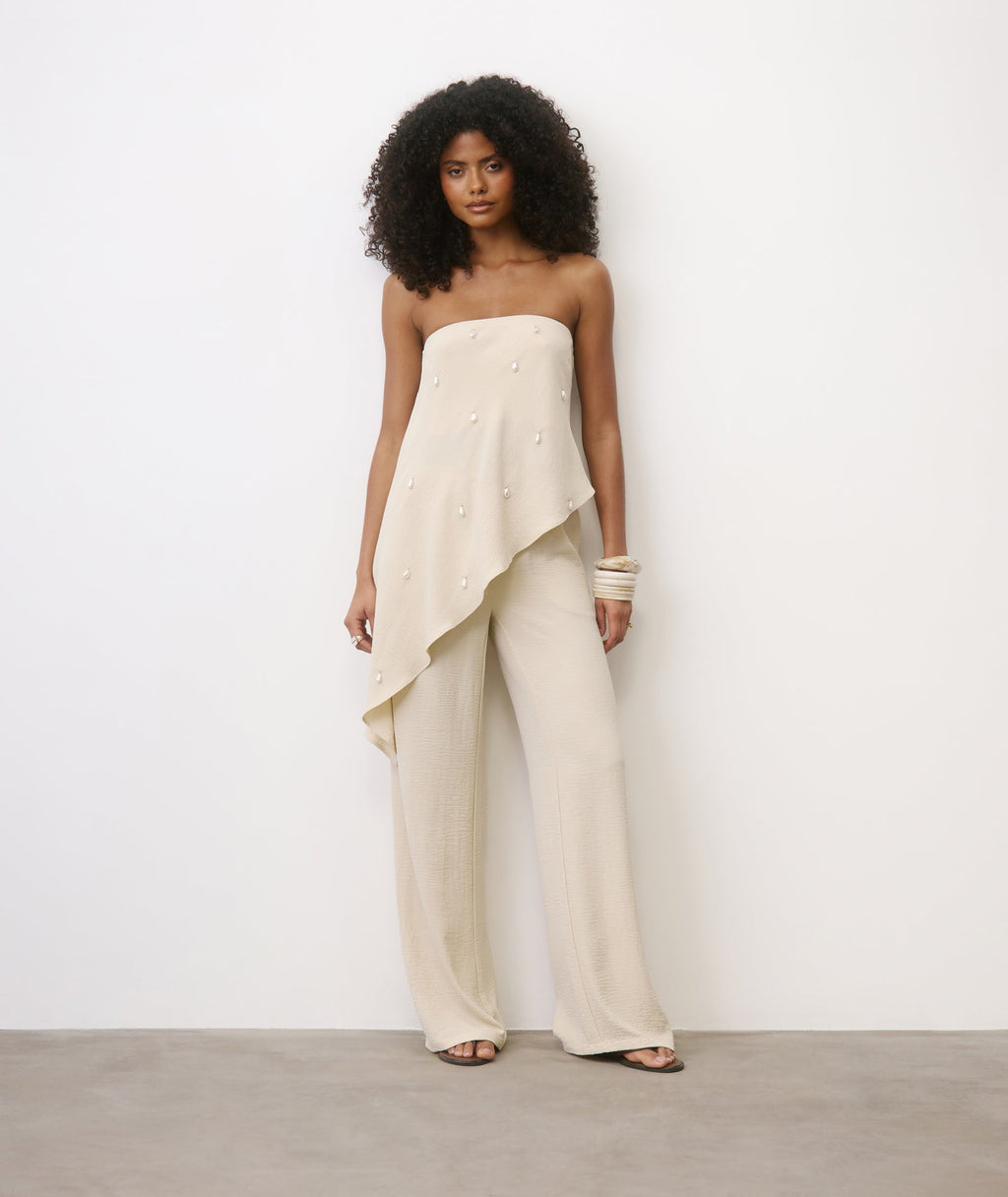 Linen Look Relaxed Trousers - Stone